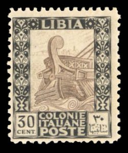 Italian Colonies, Libya #54a Cat$350, 1924 30c black and black brown, perf. 1...