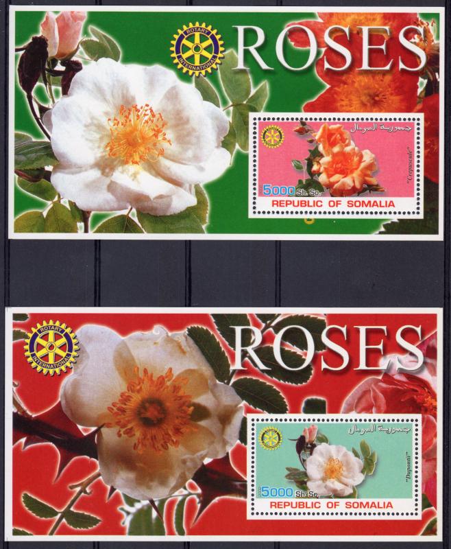 Somalia 2002 Roses/Rotary Club International 2 Souvenir Sheets Perforated MNH