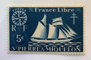 St Pierre et Miquelon 1942 Scott 300 MH - 5c,  St. Malo Fishing Schooner