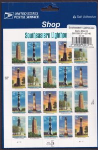 Scott #3791b (3787-91) Southeastern Lighthouses Full Sheet of 20 Stamps - Sealed