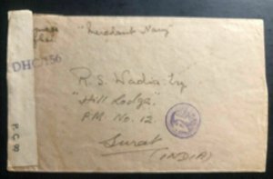 1944 Iraq Indian Section Base PO C Merchant Navy Censored Cover To Surat
