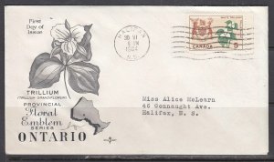 Canada Scott 418 Rose Craft FDC - Ontario Floral Emblem & Arms
