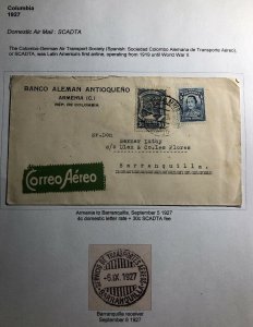 1937 Armenia Colombia German Bank Airmail Cover To Barranquilla SCADTA Airways