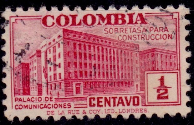 Colombia 1940, Posta Tax Stamp, Communications Building, 1/2c, used