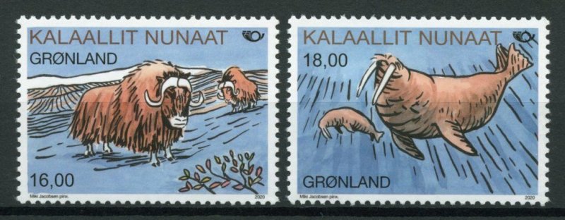 Greenland Wild Animals Stamps 2020 MNH Mammals Norden Walrus Muskox Ox 2v Set