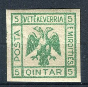 ALBANIA; 1913 Double Headed Eagle Imperf local Tax issue Mint hinged 5q.