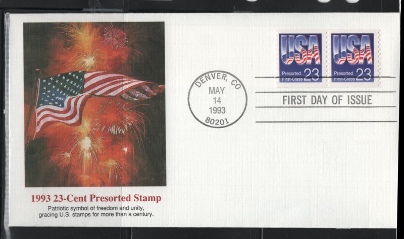 US, 2608, FDC, 1993 23-CENT PRESORTED STAMP, FLEETWOOD