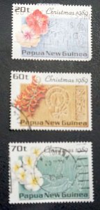 PAPUA & NEW GUINEA Sc# 725, 727-728  CHRISTMAS 1989 short set of 3 1989 used