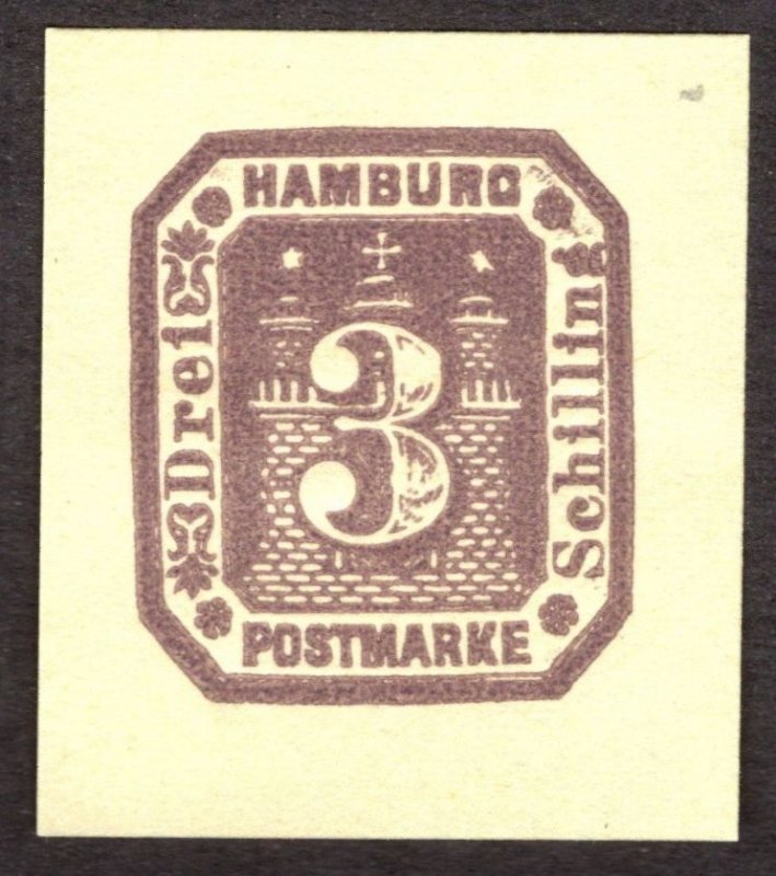 Hamburg Reprint of cut square, 3Sch, Unused