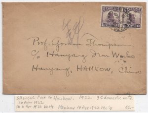 Shanghai to Hankow, China 1922 Local Post. 3c Rate (55360)