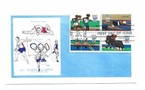 1791-94 Summer Olympic Colonial block of 4, Decathlon cachet, FDC