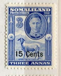 SOMALILAND PROTEC; 1951 early GVI surcharged issue Mint hinged 15c. value