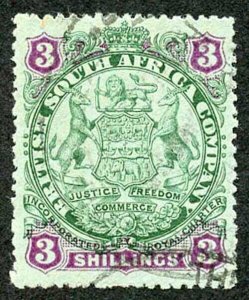 Rhodesia SG36 1896 3/- green and mauve/blue Cat 42 pounds