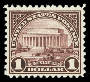 Scott 571 1923 $1.00 Lincoln Memorial Flat Plate Issue Mint F-VF OG NH Cat $75