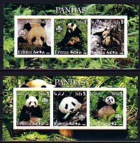 Eritrea, 2002 Cinderella issue. Panda Bears on 2 IMPERF sheets of 3.