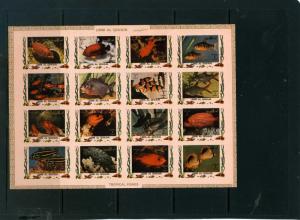 UMM AL QIWAIN 1972 TROPICAL FISH SHEET OF 16 STAMPS IMPERF. MNH