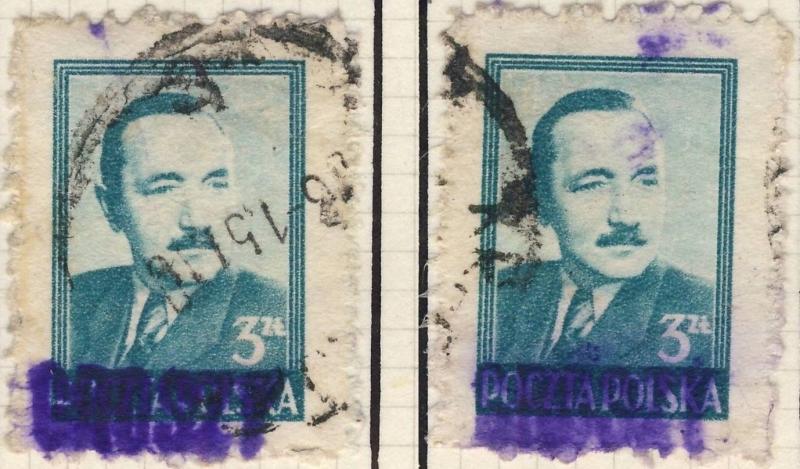 POLOGNE / POLAND 1950 GROSZY O/P T.3 (Krakow Kr.1c violet) Mi622x2 (°KRAKOW)