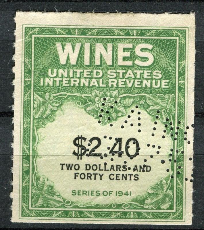 USA; Early 1940s WINES Revenue issue fine used value, $2.40