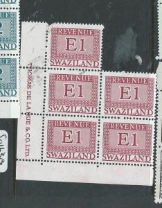 SWAZILAND (P1907B) MODERN REVENUE E1   DE LA RUE IMPRINT BL OF 5   MNH