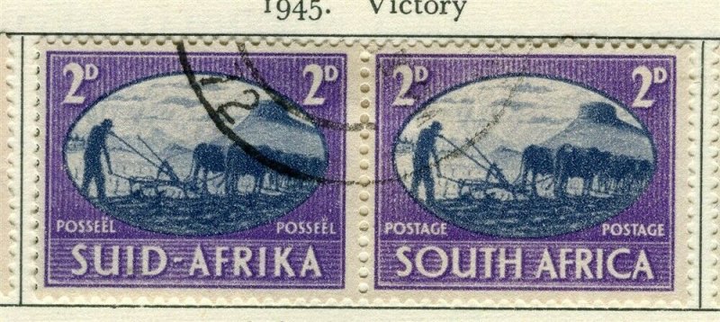 SOUTH AFRICA; 1945 early Victory issue fine used 2d. Pair 