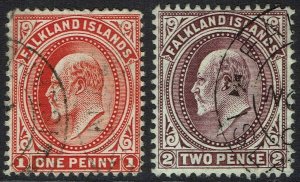 FALKLAND ISLANDS 1904 KEVII 1D AND 2D WMK UPRIGHT USED