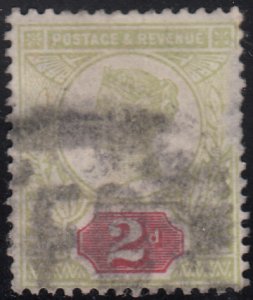 Great Britain 1887-92 used Sc 113 2p Victoria FB Cancel thin, perf faults