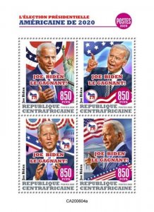 Central Africa - 2020 Presidential Election Joe Biden - 4 Stamp Sheet CA200604a