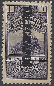 ECUADOR TELEGRAPH STAMP 1926-28 10c LOCOMOTIVE w TELEGRAFOS 26mm Long Var VF MNH