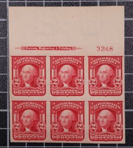 Scott 320 - 2 Cents Washington - Plate Block MNH Top # 3248 SCV $310.00