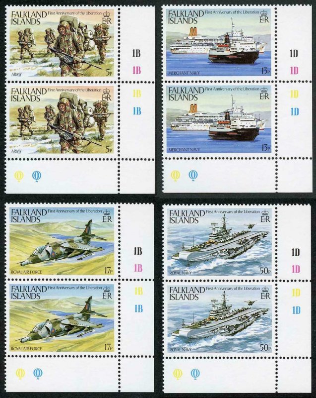 Falkland Is SG454-7 First Anniversary of Liberation in Cylinder Pairs U/M