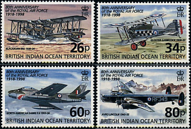 60336 MNH OCEANO INDICO BRITANICO 1998 80 ANIVERSARIO DE LA ROYAL AIR FORCE