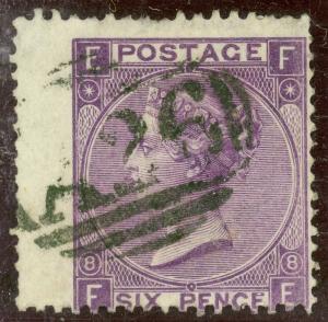 GREAT BRITAIN USED IN GIBRALTAR 1867 QV 6d Scott 51 Cancelled by A26 Cancel USED