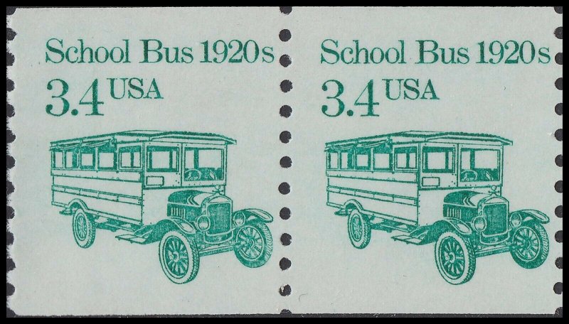 US 2123 Transportation School Bus 1920s 3.4c coil pair MNH 1985