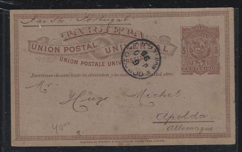 URUGUAY (P0105B)  1896 3C PSC TO GERMANY  