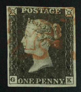 MOMEN: GREAT BRITAIN SG #1 1840 IMPERF PENNY BLACK USED LOT #63204
