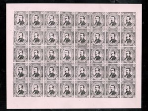 USA #1L3 Extra Fine Full Sheet Of 40 Black On Pink Glazed Card **With Cert.**