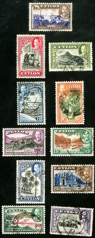 Ceylon Stamps # 264-74 Used XF