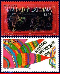 2509-2510 MEXICO 2005 CHRISTMAS, CHILDREN DRAWING - ART, RELIGION, SET MNH
