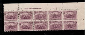 USA #231 Mint Fine - Very Fine Never Hinged Upper Right Plate #155 Block Of Ten