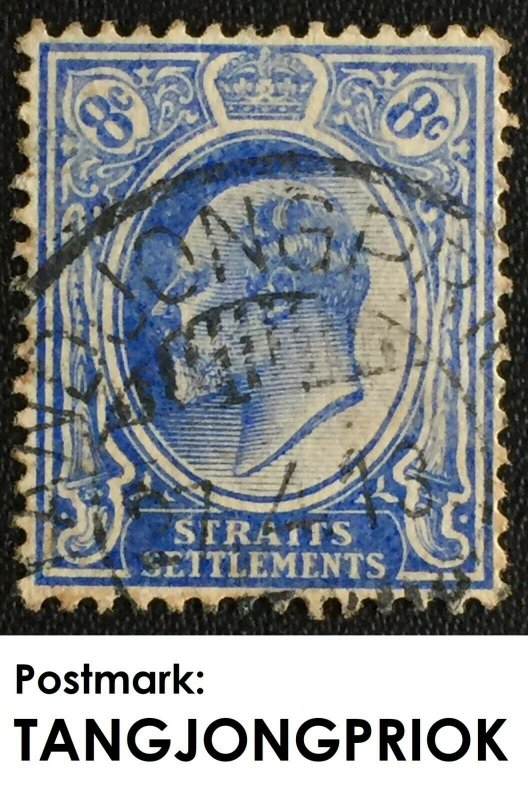 Malaya Straits Settlements KEVII 8c pmk TANJONGPRIOK NETHERLANDS INDIES 