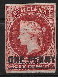 ST.HELENA SG4 1863 1d LAKE OVPT TYPE B 4 MARGIN MTD MINT (s)