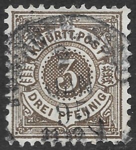 Wurttemberg Scott 57 Used 3p brown Issue of 1890