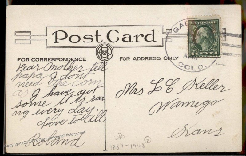 USA GALATEA Advertising DPO Cancel Colorado Cover Postcard 94182