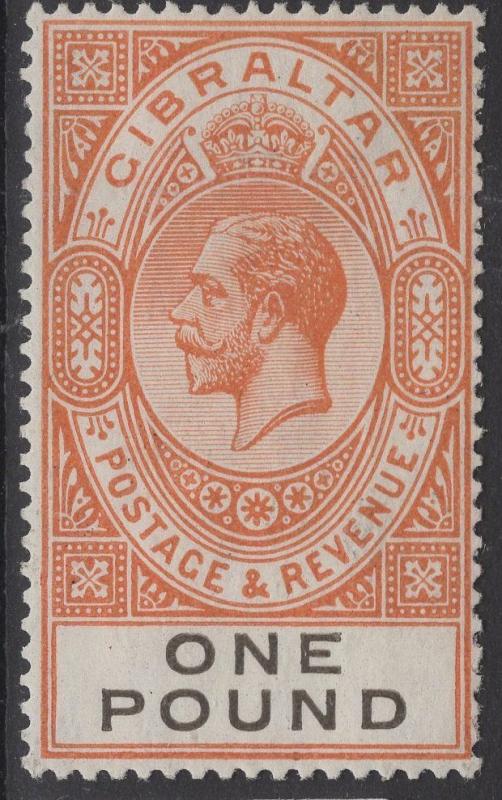 GIBRALTAR SG107 1927 £1 RED-ORANGE & BLACK MTD MINT