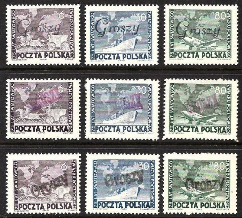 Poland - UPU - 3 Different Sets of 3 OGNH - Post Office Fresh