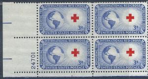 US #1016  Red Cross  Plate Block of 4 (MNH) CV $0.40