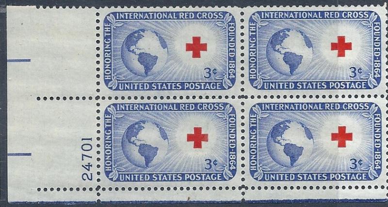 US #1016  Red Cross  Plate Block of 4 (MNH) CV $0.40