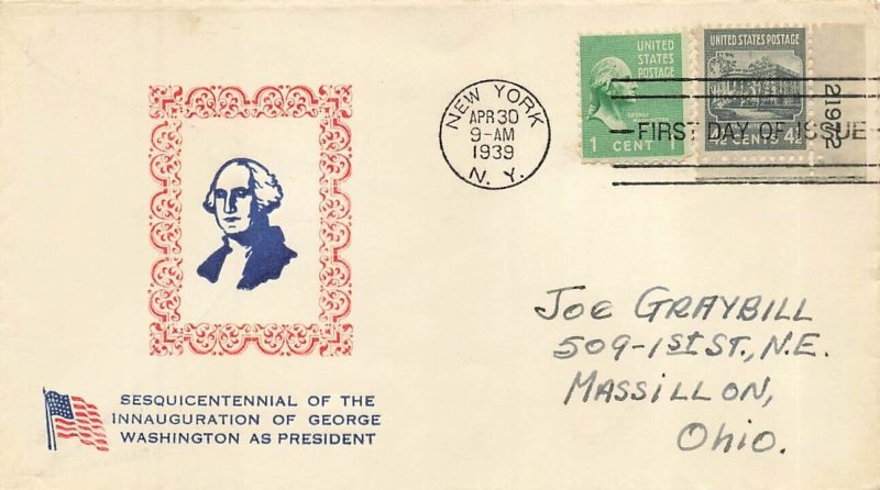 854 WASH. INAUG. - Murray Hart - FD cancel but WRONG STAMPS??