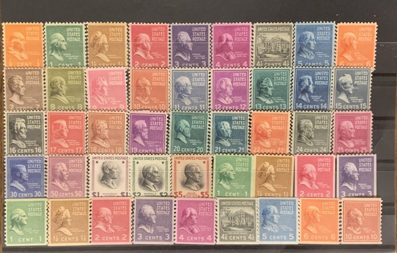 Scott #803-834 & 839-851. Mint NH. 1938 Presidential Series.