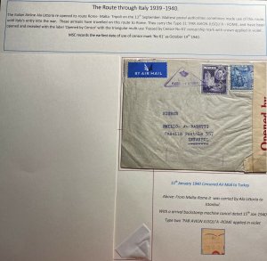 1940 Malta Airmail Early Censored Cover To Istanbul Turkey Via Italy